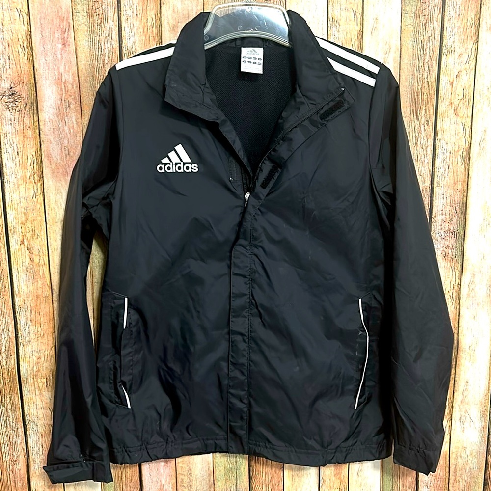 Youth Adidas Embroidered Logo Black& White Striped Jacket size Large